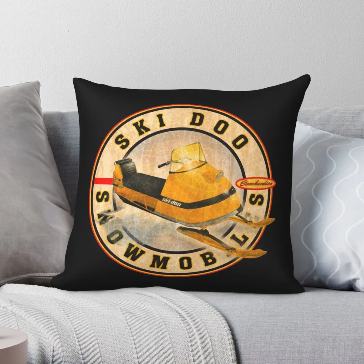 

Vintage Ski-doo Snowmobiles Square Pillowcase Polyester Linen Velvet Creative Zip Decorative Sofa Cushion Cover