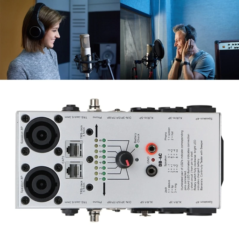 

8 Way Auditory Cable Tester For Speakon 8P TRS Phone, CAT5 Networking Cable For Stage And Studio