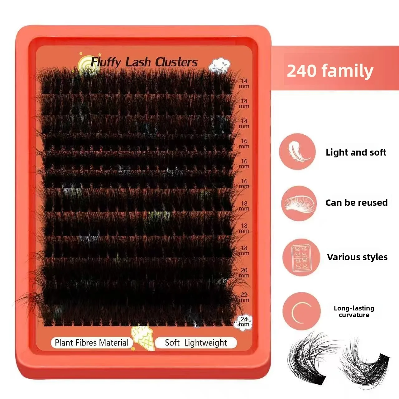 8D 풍성한 클러스터 속눈썹 80D-100D D 컬 0.07mm 14-22mm 믹스 DIY 연장 볼륨 재사용 가능 메이크업 초보자용