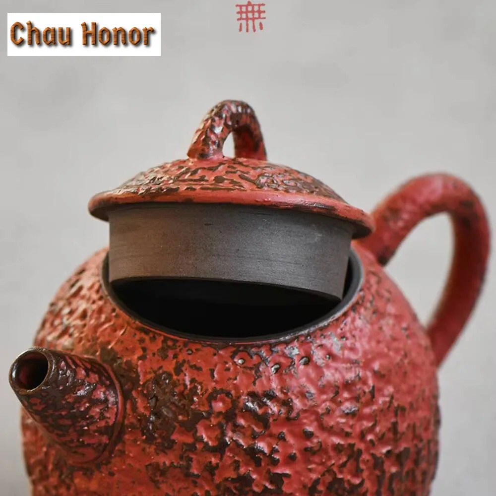 150ml Handmade Powder Yin Red Teapot Ancient Rough Pottery Pot Tea Brewing Kettle with Filter Kung Fu Tea Tableware Collection
