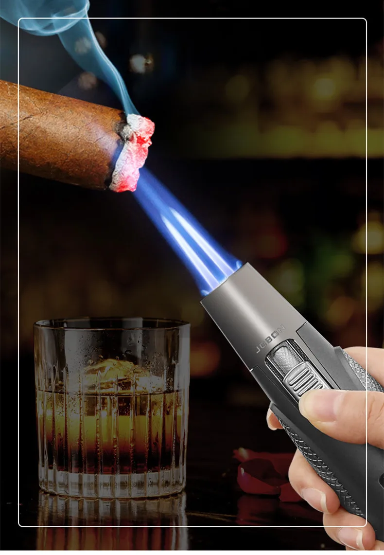 Description Picture 4 of itemJOBON Metal Outdoor Camping Butane Gas Lighter Turbo Torch Double Blue Flame Jet 360° Using BBQ Cooking Cigar Lighters