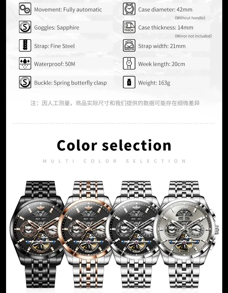 OUPINKE 3251 Men Watch Hollow Skeleton Automatic Watch For Men Luxury Waterproof Mechanical Wristwatch Week Calendar Hand Clock