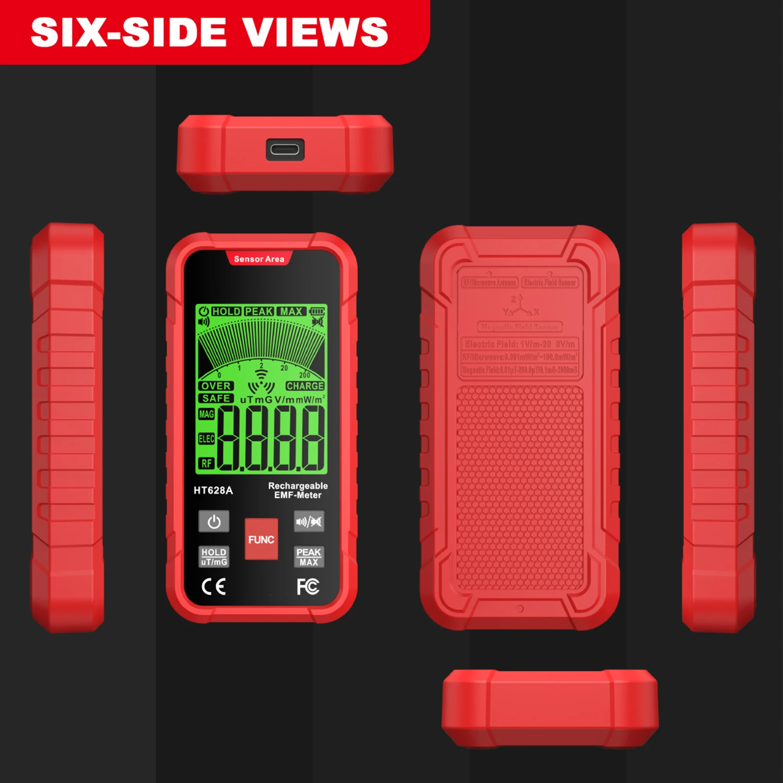 3in1 Electromagnetic Field Radiation Detector EMF Meter for AC Magnetic Field Electric Microwave Radiation Intensity Data