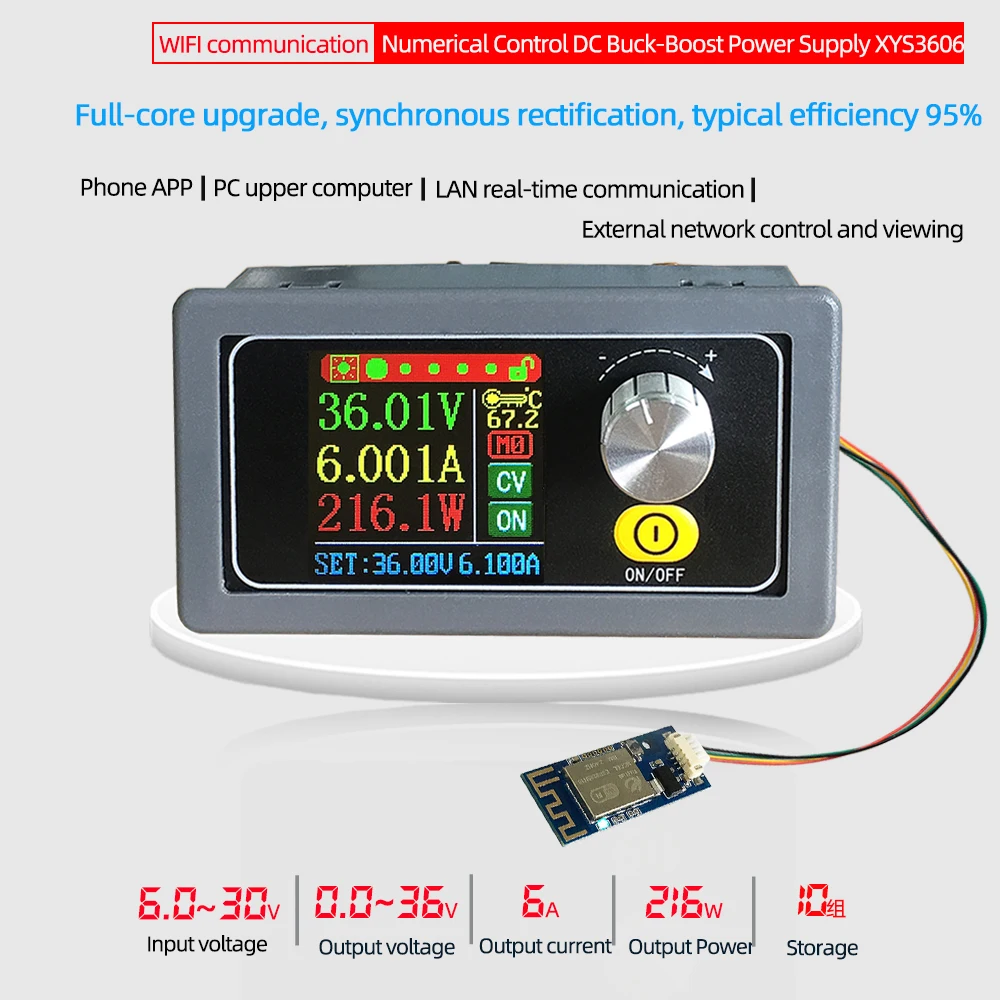 

XYS3606 CNC DC-DC Convertor Buck Boost WIFI Communication 216W 6A Constant Adjustable Regulated Laboratory Power Supply Module