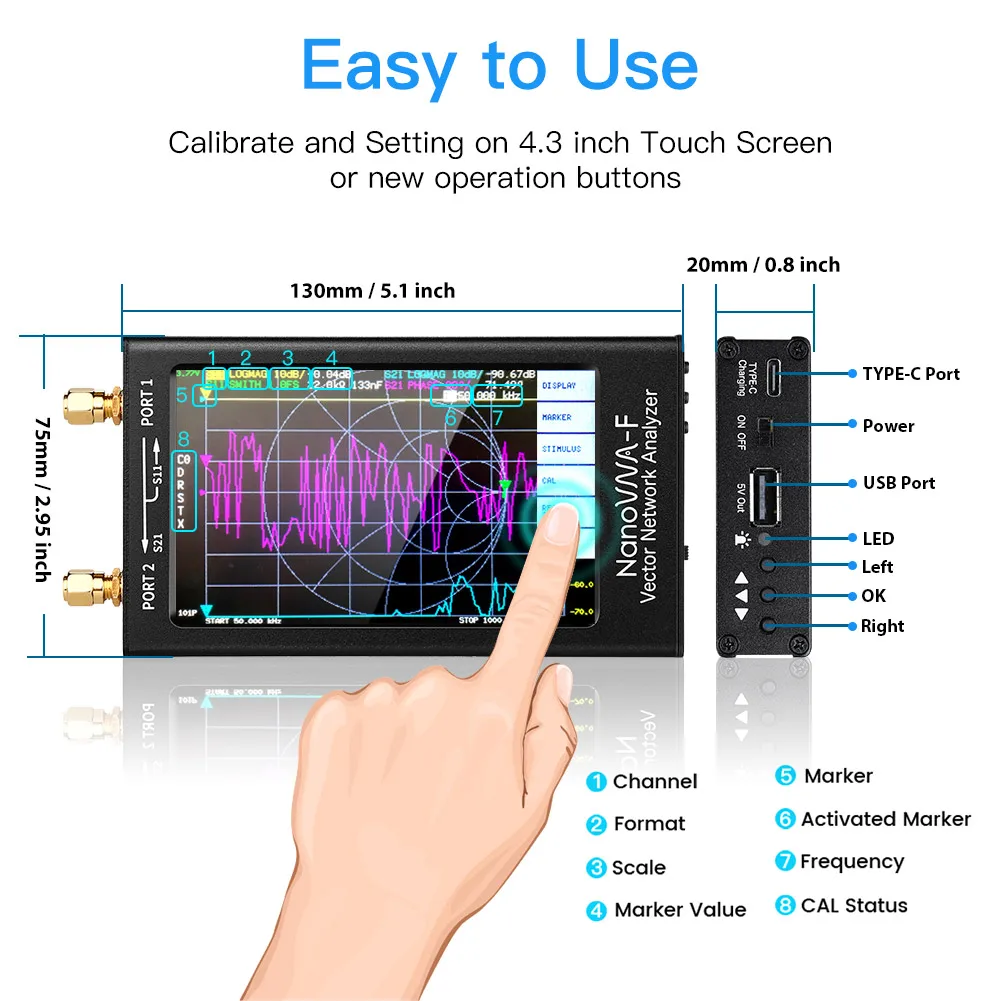 NanoVNA-F 4.3 ġ IPS LCD ÷  Ʈũ м, V3.1  ׳ м,  HF VHF UHF