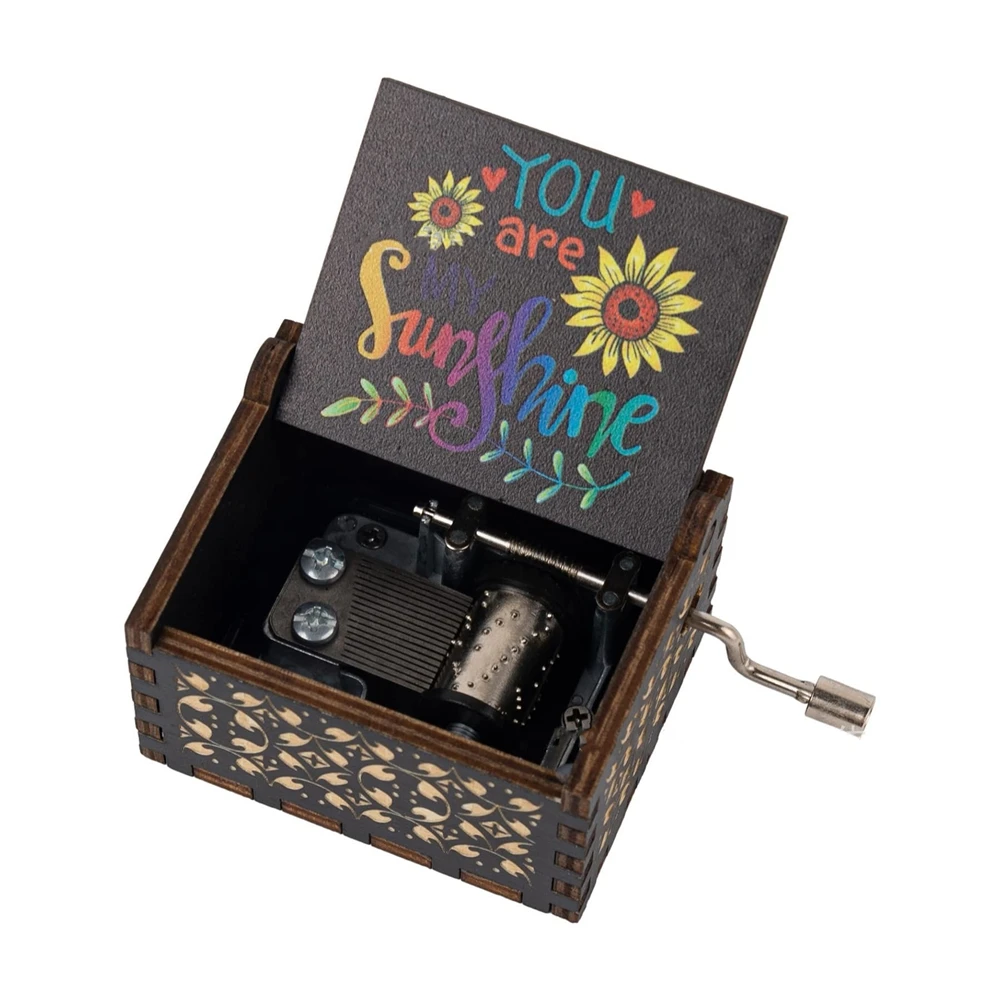 Black Wooden Hand Cranked You are My Sunshine Music Box Gifts for Children Birthday Present Home Office Decoration carousel music box music box
