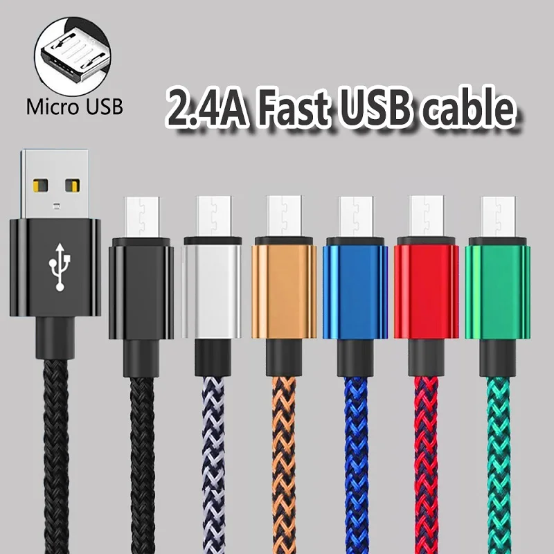 USB A To Micro Cable 2.4A Fast Chagring Cable Nylon Braided For Xiaomi Huawei Samaung Galaxy A3 A5 Android Phone Accessories