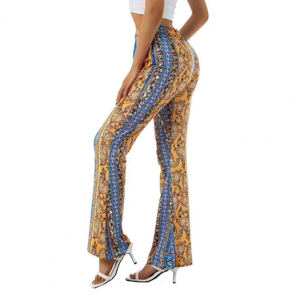 

Ladies Vintage Boho High Waist Flare Pants Spring Floral Print Elastic Tight Straight Trousers Streetwear Casual Yoga Joggers