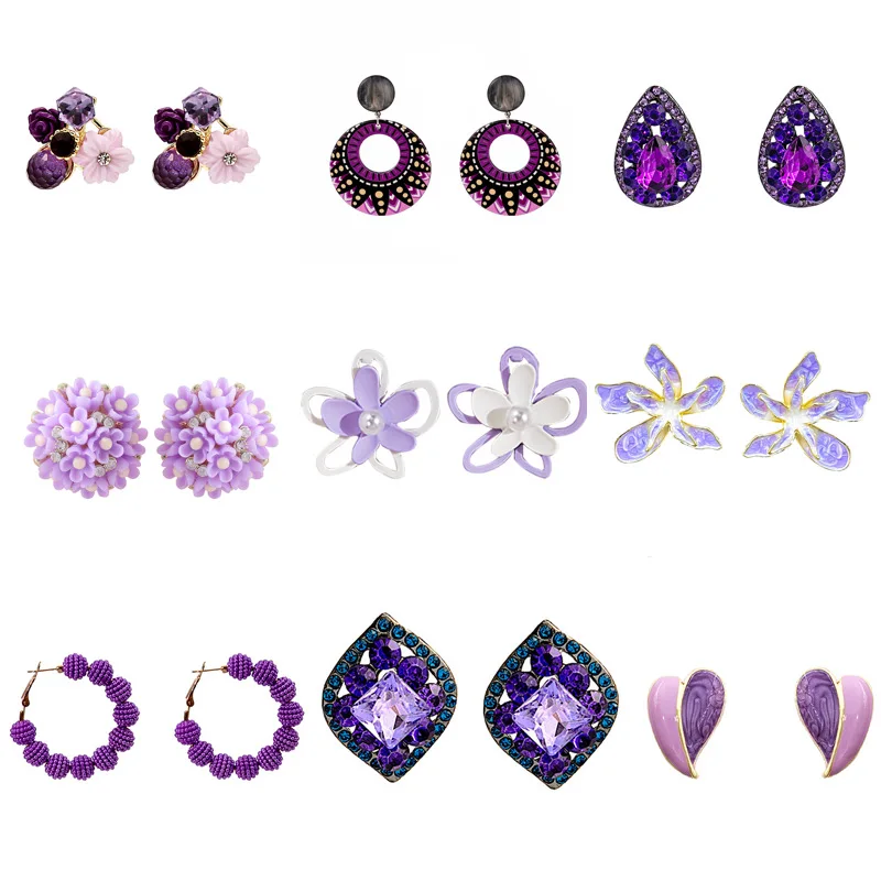 

20pairs MIX Youth beauty Sweet flower purple earrings Hot selling earrings best gift for girlfriend
