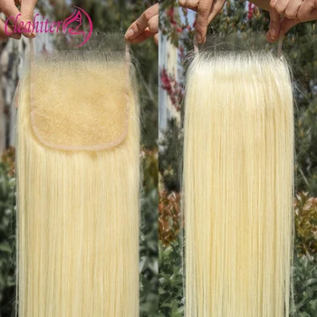 5x5 chiusura in pizzo trasparente dritto 613 miele biondo chiusura capelli remy brasiliani pre-pizzicati nodi candeggiati da 12-22 pollici