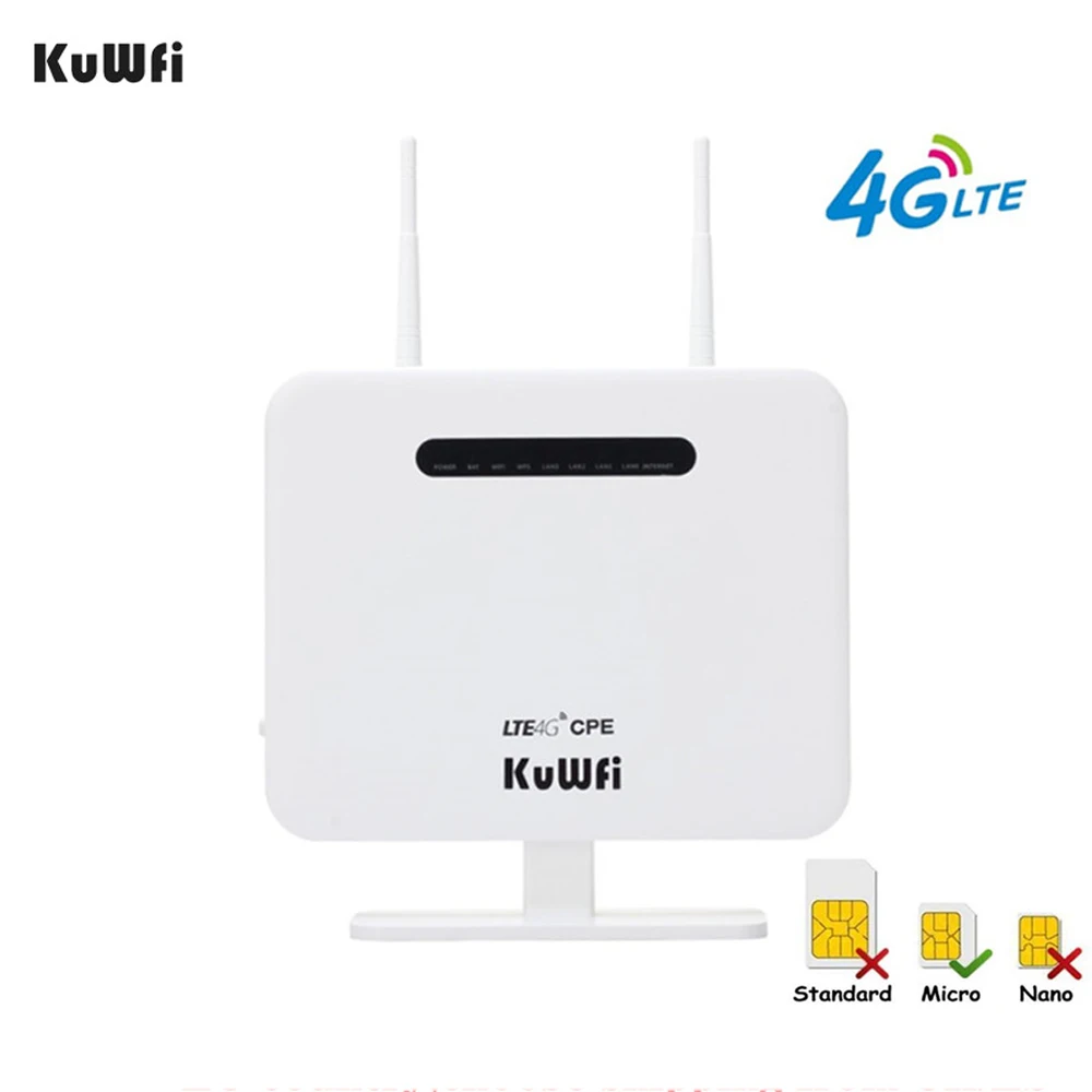 Kuwfi 150Mbps 4G Lte Router Wireless Sim Card 4 Porta Lan 2 Pezzi Antenna Lavoro Router Esterno Hotspot Rete Mobile Antenna 5Dbi
