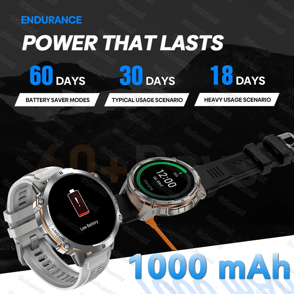 GUHUAVMI TANK X3 SmartWatch Men 1000mAh ���� ���͸� GPS ��� ���� Bluetooth ��ȭ ��� ������ ��Ʈ�Ͻ� 1.73 Smartwatch