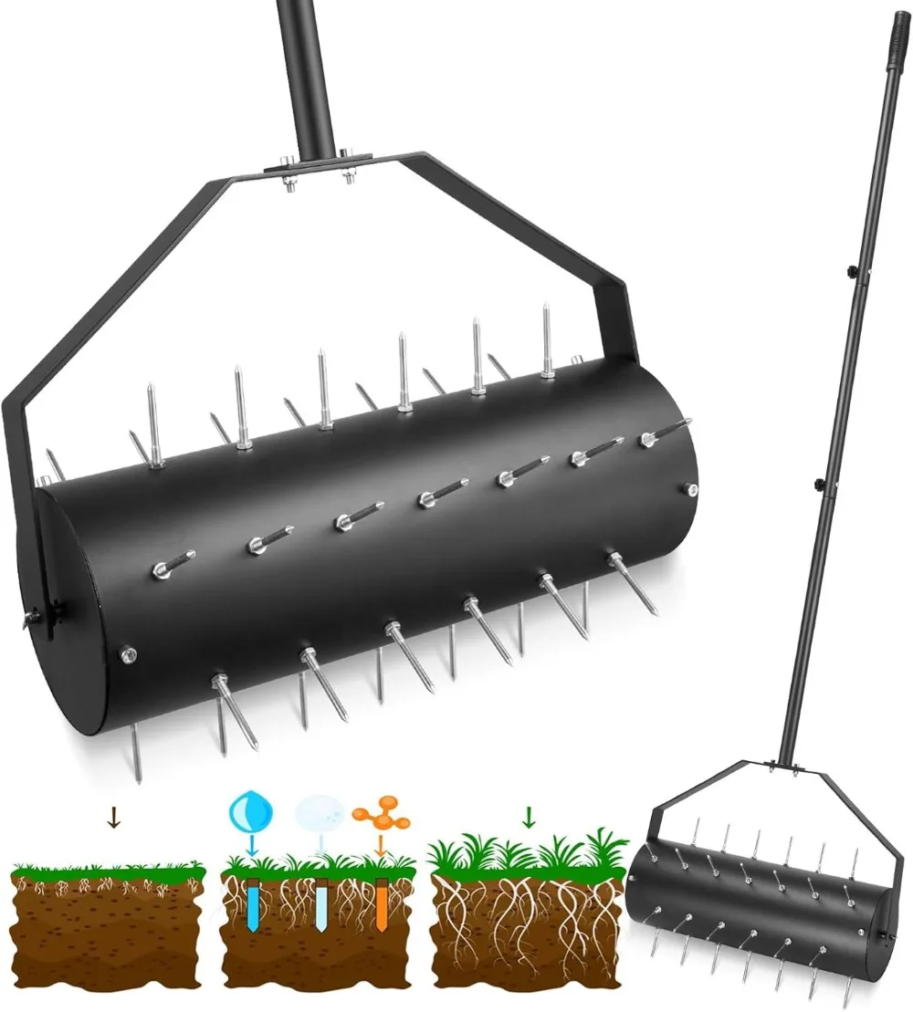 

Lawn Ripper with Removable Steel Handle Lawn Puncher with 40 Spikes Suitable for Garden Yard Cropland Ripper Black