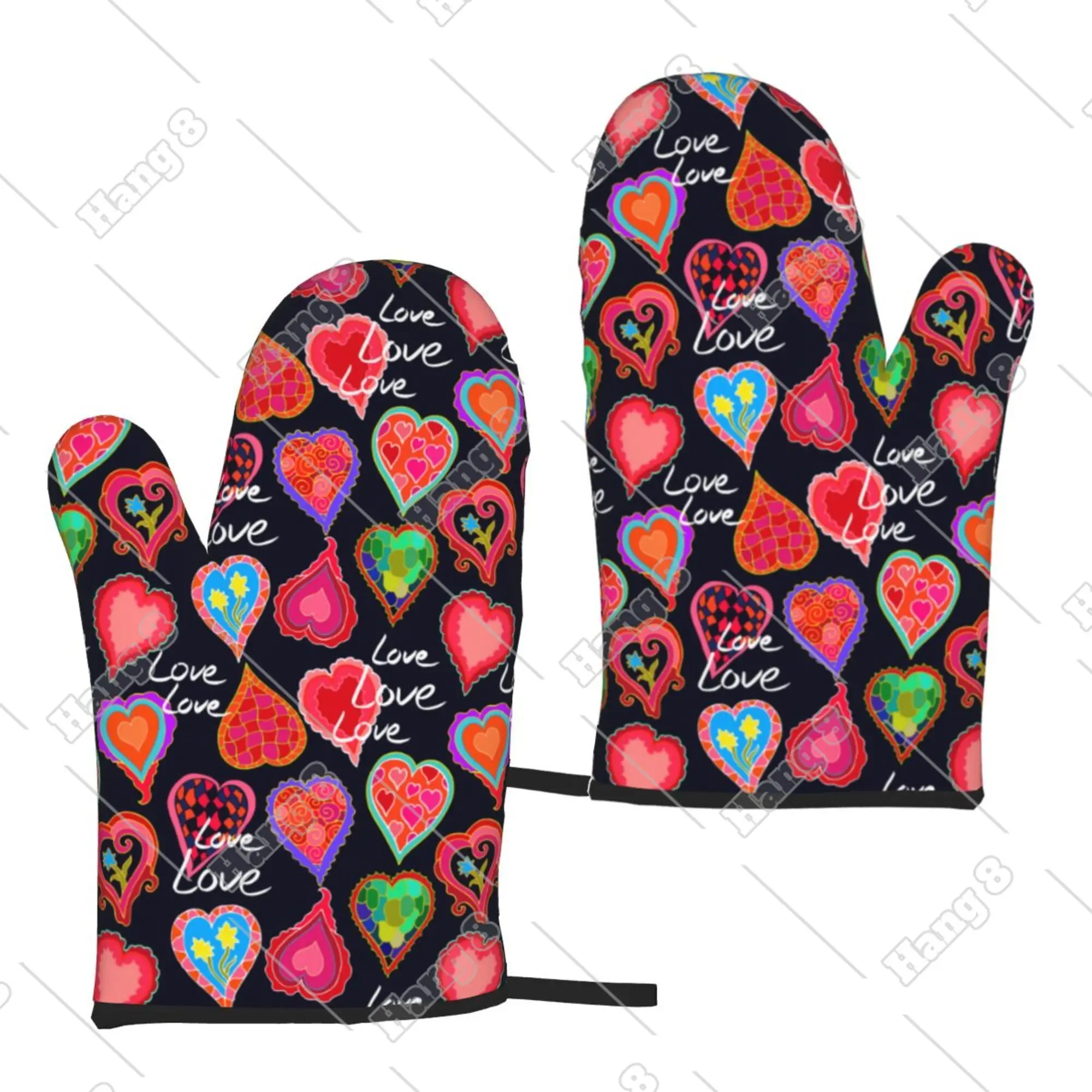

Love Hearts Pattern Oven Mitts Tree Candy Cane Oven Gloves Heat Resistant for Barbecue Microwave Ovens Women Men 2pc