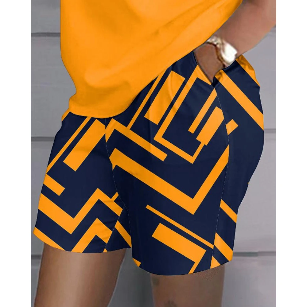 Women Queen Letter Print Top & Colorblock Shorts Set Female O-Neck Short Sleeve 2 Piece Casual Summer 2023 Outfits Clothing