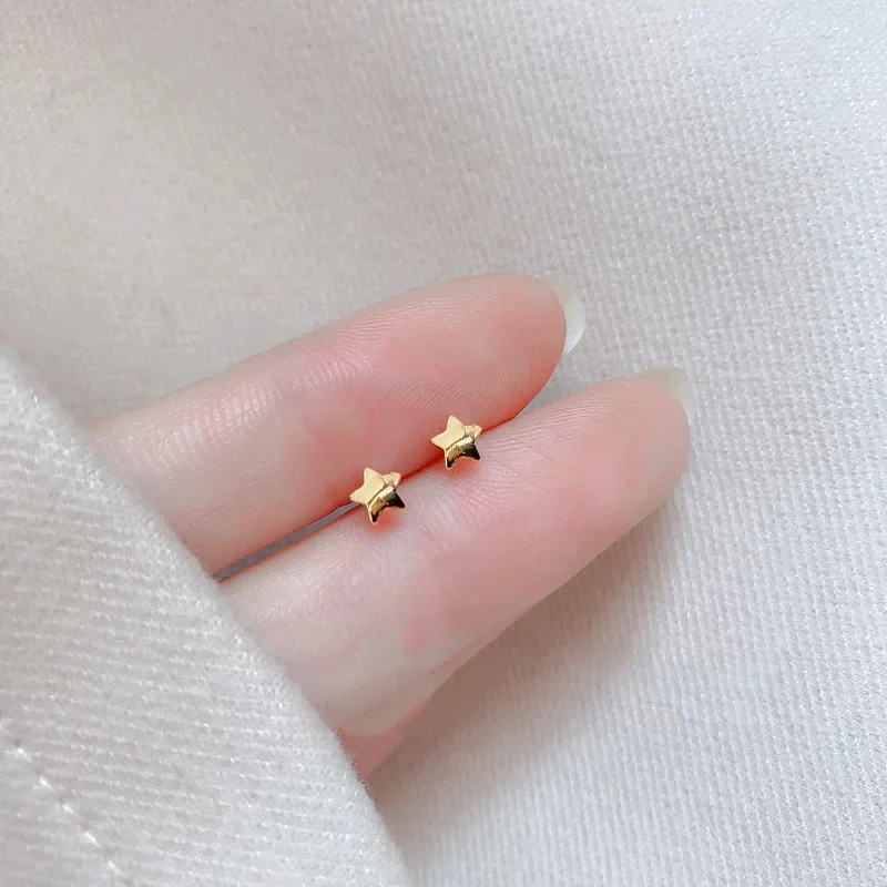 Silver Stud Earrings Star Pentagram For Women 925