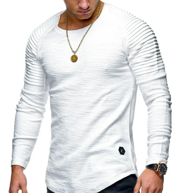 

Solid Color Long Sleeve Round Neck Pullover Casual Striped T Shirt for Men Clothing Fitness Tops &tees Graphic T Shirts