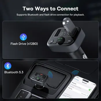 Baseus Bluetooth 5.3 FM Transmitter PD 18W Car Charger Dual USB Car Mp3 Player Radio Modulator for Car Handsfree Phone Music