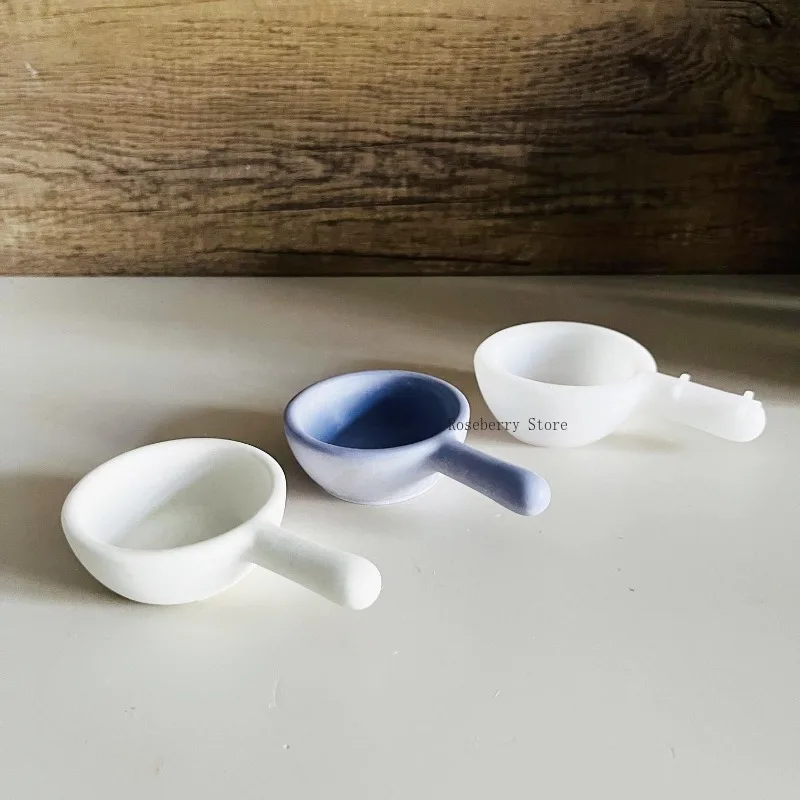 Handle Shape Candle Holder Mold DIY Candle Vessel Cup Frying Pan Shape Candlestick Plaster Clay Resin Silicone Molds