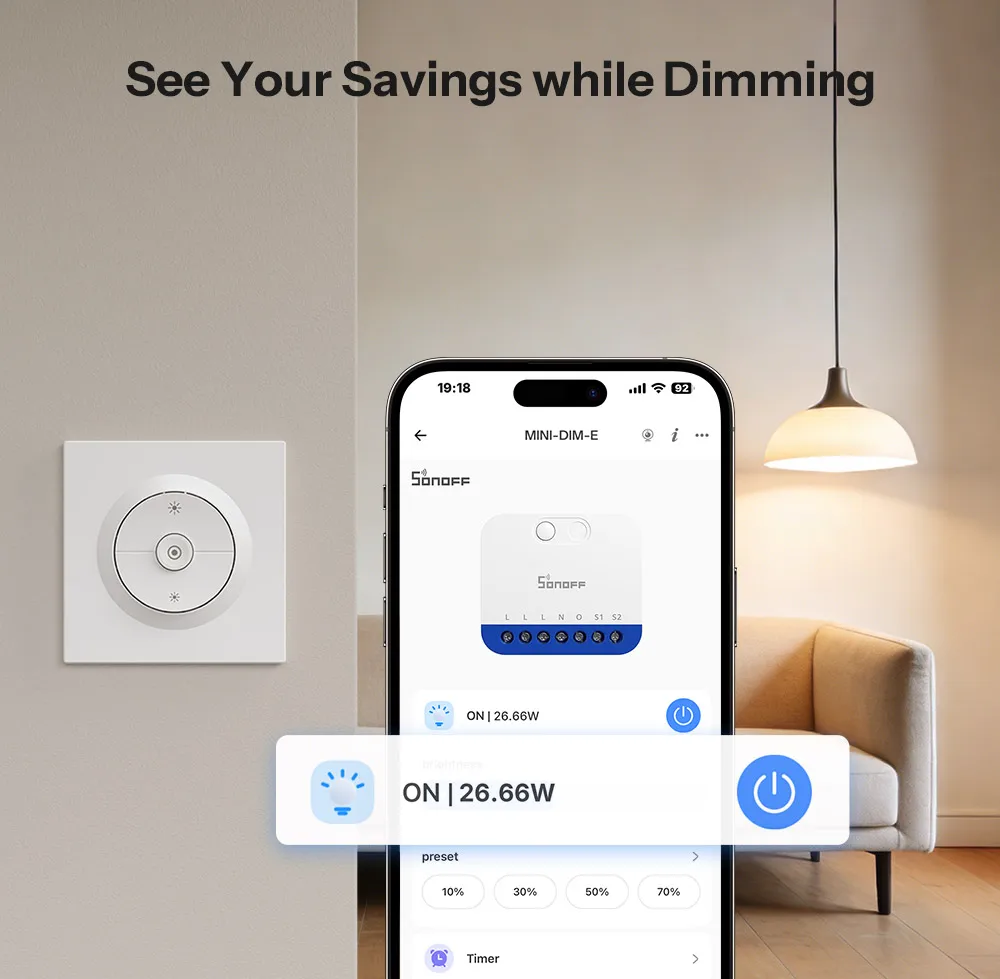 SONOFF MINI-DIM-E Matter Over WiFi Dimmer Wandschalter Fusion Series Orb-DIM Adaptive Smooth Dimming Experience Matter Ecosystem – Detail 7