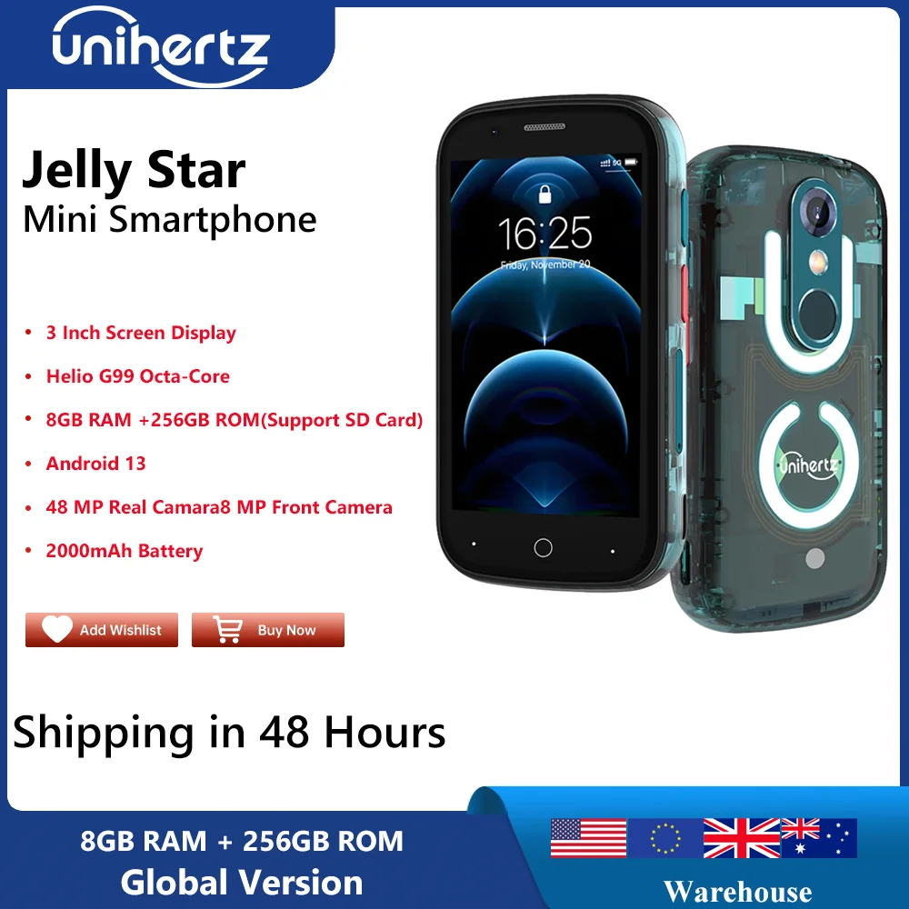 Unihertz Jelly Star Android 13 8Gb 256Gb Led Light Sbloccato Backshell Trasparente 48Mp 3 Pollici 2000Mah