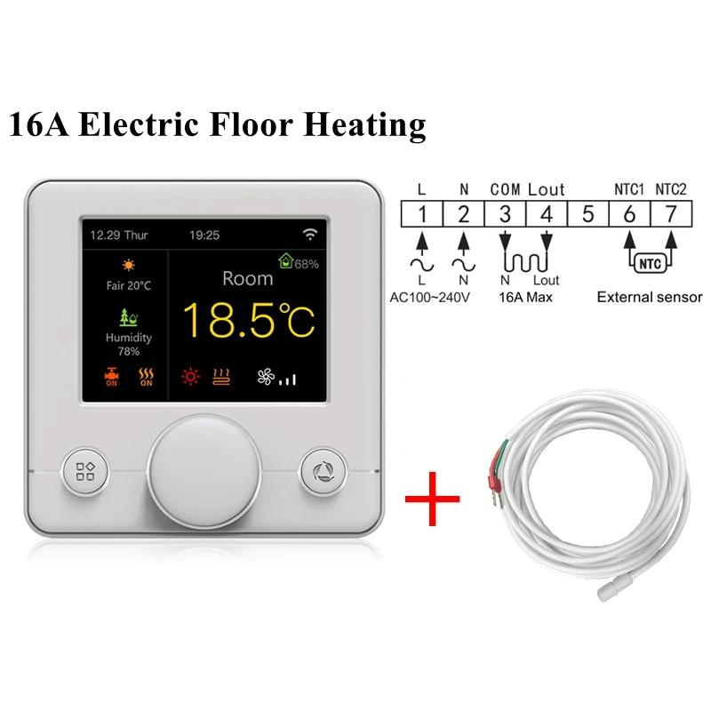 Smart WiFi Thermostat for Floor Heating and Gas Boiler with Temperature and Humidity Control