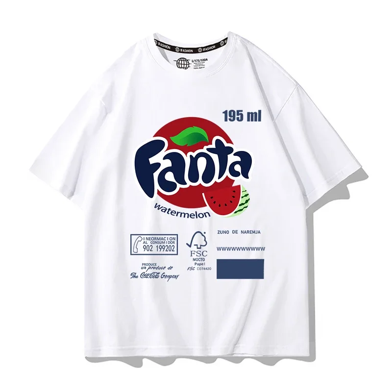 Fanta Beverage Short-sleeved T-shirt Men's Peach Orange Soda Printing Joint Summer Cartoon Printing Trendy Brand Clothes 4