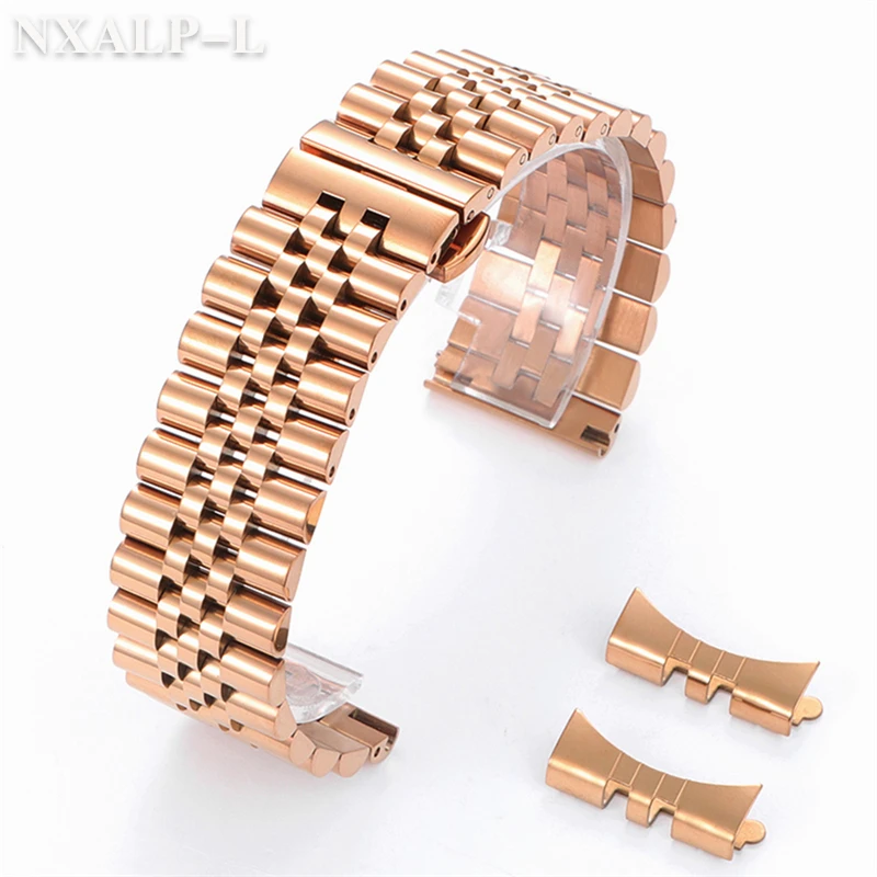 Premium Curved End Stainless Steel Watch Band with Butterfly Buckle