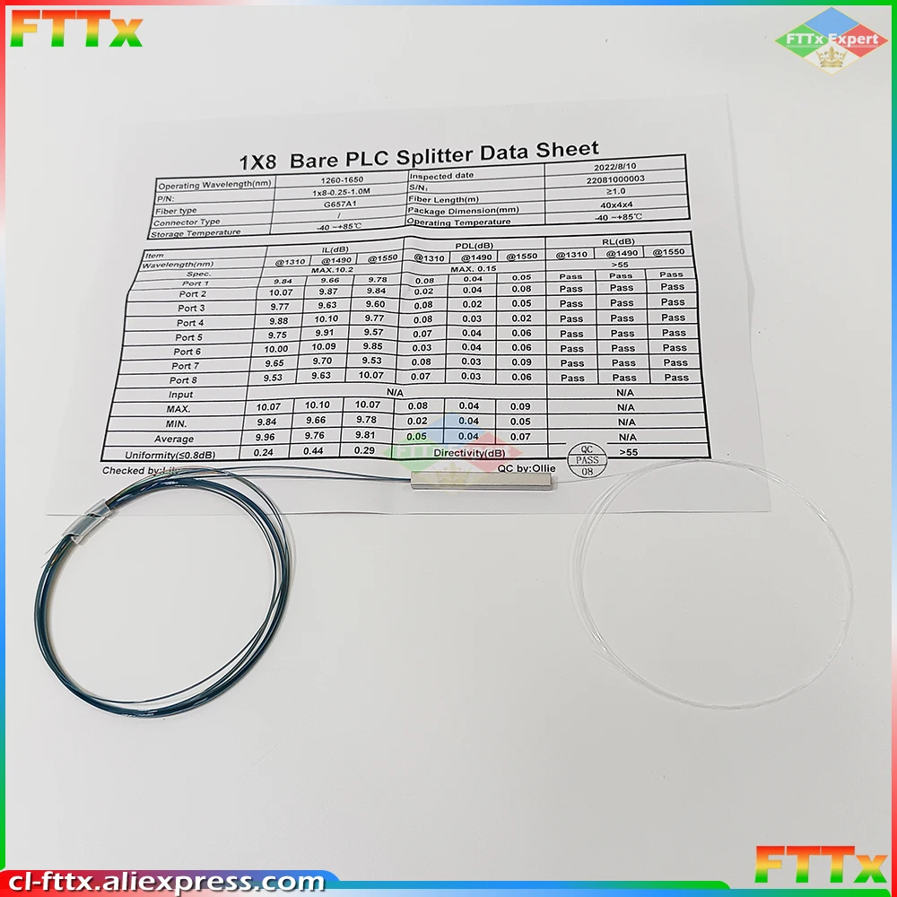 10-30pcs/lot 1x2 1x4 1x8 1x16 color Fiber optic PLC splitter without connector cable 0.9mm Mini Blockless 2,4 Ports PLC Splitter