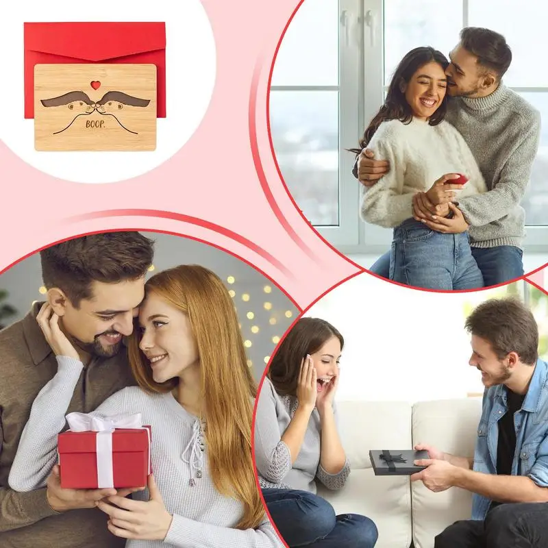 Wooden Greeting Card Romantic Otters Pattern Card Valentines Day Card With Envelope For Husband Wife Boyfriend Girlfriend Happy