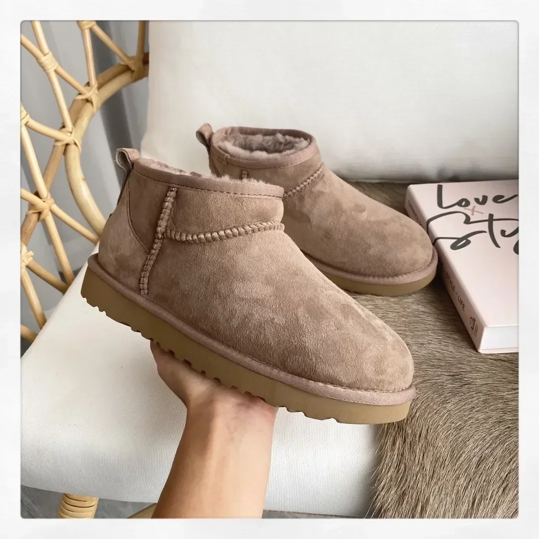 

New Top Winter Warm Women's Ankle Flat Real Sheep Leather Natural Fur Casual Fashion Short Mini Snow Boot