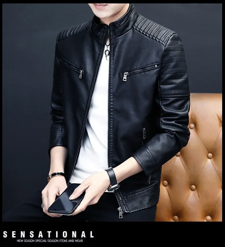 Description Picture 3 of itemNew Arrival Leather Jackets Men Korean Fashion Slim Fit Short Coat Mens Streetwear Casual Blazer Jackets Male Outerwear Jacket