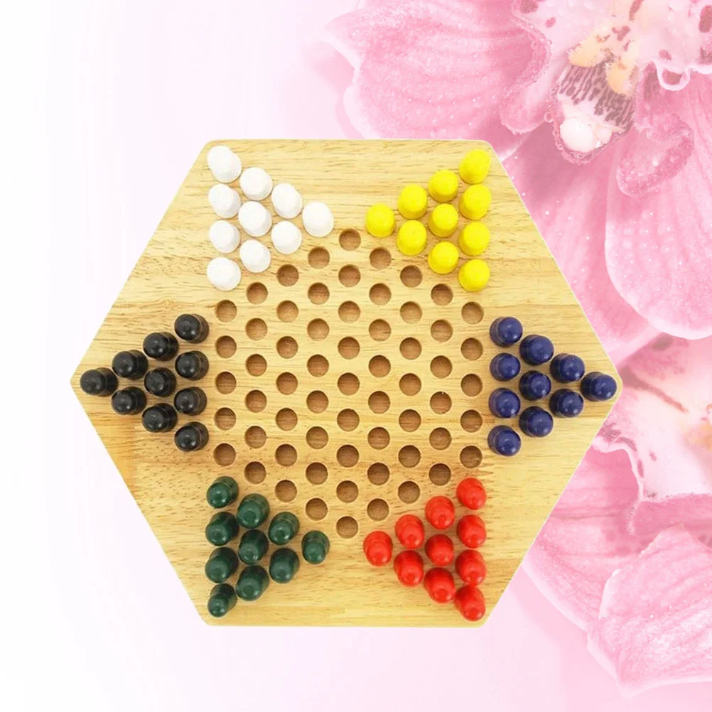 

Wooden Chinese Checkers Traditional Strategy Board Game with Colorful Marbles Classic Puzzle Toys Table Games for Adults Kids