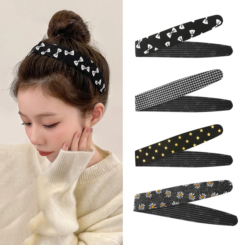 Magic Tape Velcro Headband Floral Print Grid Sweet Hairbands Easy to Wear Hairpin Bangs Stick Girl Women Hair Holder Accessories 5meter 10 15 20mm color self adhesive fastener tape reusable strong hooks loops cable tie magic tape diy accessories