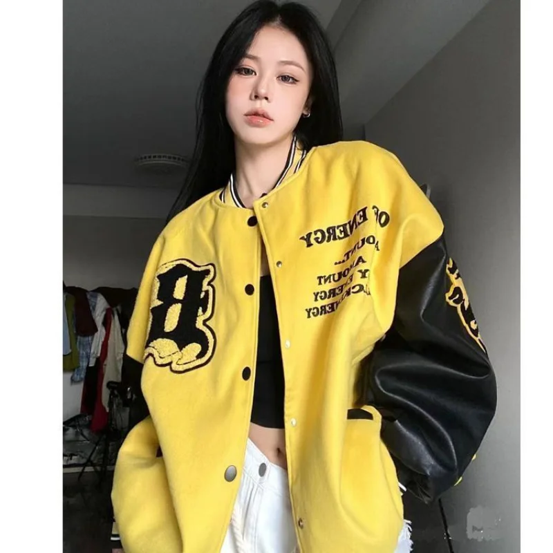 American Grey Letter Embroidered Jackets For Women 2023 Y2k Casual