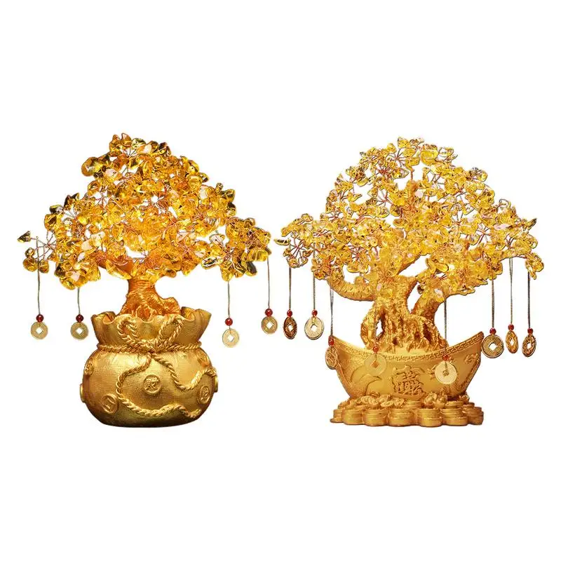 Golden Natural Citrine Fortune Tree Money Tree Artigianato Commerciale Nuovi Regali Per La Casa Lingotto Albero Scultura Decorativa Ornamenti Per Sold