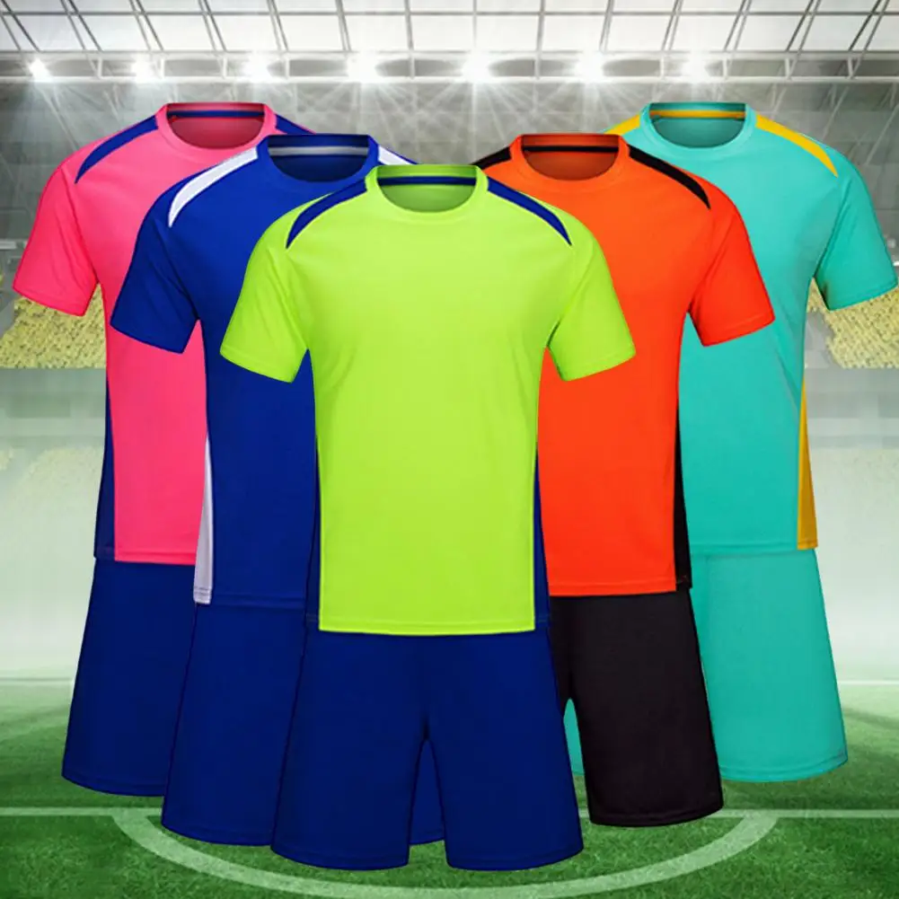 

1 Set Soccer Jerseys Set Unisex Crew Neck T-shirt Shorts Set Breathable Student Training Uniform Adult Soccer Jersey for Sports