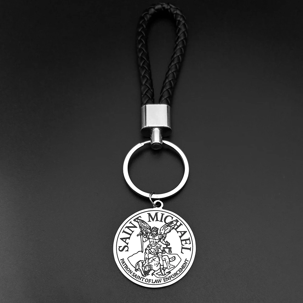 Saint Michael Medaille Schlüsselanhänger für Damen und Herren, Edelstahl, silberfarben, Religion, Christentum, Glaube, Schlüsselanhänger, Schmuck, Geschenke – Detail 5