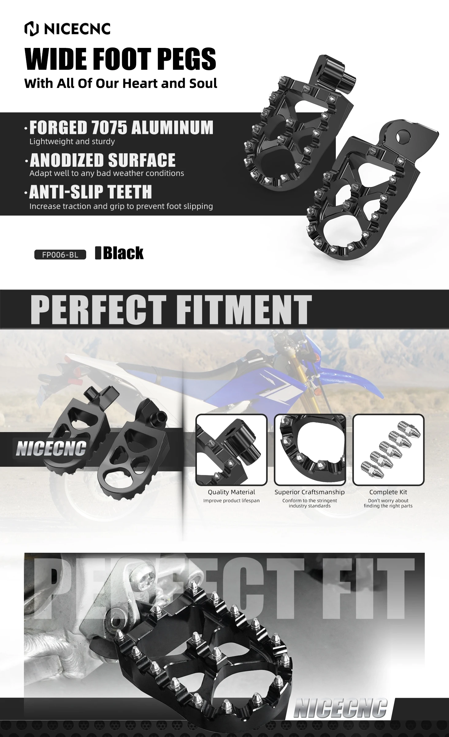 NICECNC Für Yamaha YZ125 YZ250 1998-2023 YZ250F YZ450F WR250F WR450F 2003-2023 Fußrasten Fußstütze YZ 65 85 125X 250X 250FX 450FX – Detail 1