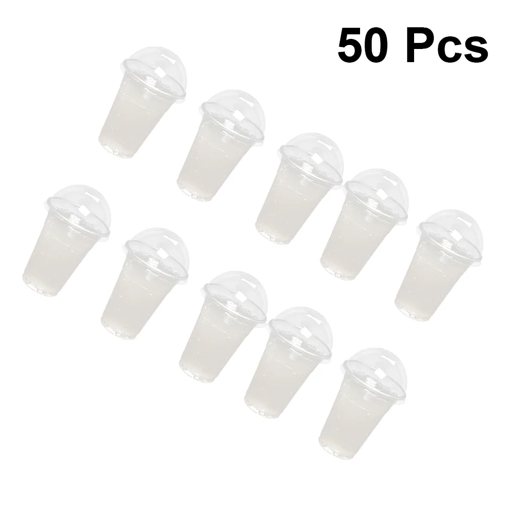 50/100Pcs 360ml/380ml/500ml Disposable Clear Coffee Cups Disposables Disposable With Lids with a Hole Dome Lids for Tea Fruit