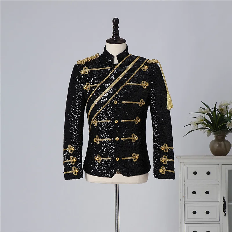 Modern Michael Jackson Sequined Performance Outfit New Men's Banquet Guest Band Rock Singer Costume Stand Up Collar Jacket