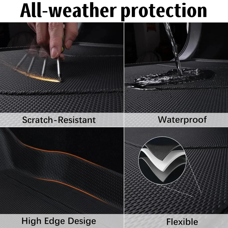 Kofferbakmat Voor Hyundai Voor Santa Fe 2024 6 & 7 Zitplaatsen Kofferbak Mat Waterdicht Tapijt Custom Fit TPE Voor Cargo Liners Brandstof Hybride All Vloermat Kofferbakbeschermer(3pcs Floor Mats,Hybr