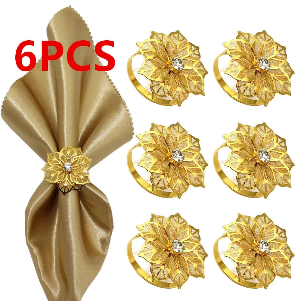 Napkin Ring 1/6Rose Flower Rhinestone For Wedding Christmas Party Dinner Table Decor