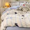 Cartoon Cat Panda Bedding Set INS Korean Flower Duvet Cover Pillowcase Sheet Cute Bedclothes for Kids Boys Girls Bed Linen 1