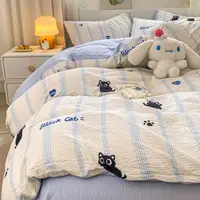 Cartoon Cat Panda Bedding Set INS Korean Flower Duvet Cover Pillowcase Sheet Cute Bedclothes for Kids Boys Girls Bed Linen 1