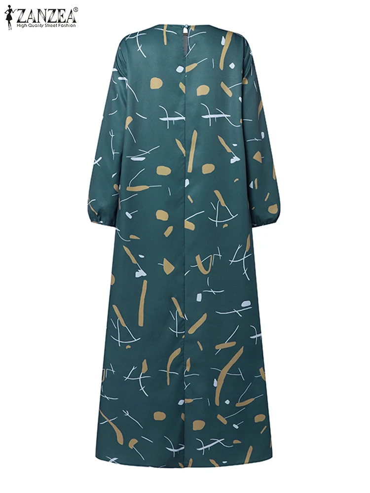 ZANZEA Women Vintage Floral Printed Muslim Abaya Dress Bohemian Loose Casual Vestido Kaftan Long Sleeve Maxi Sundress Robe Femme