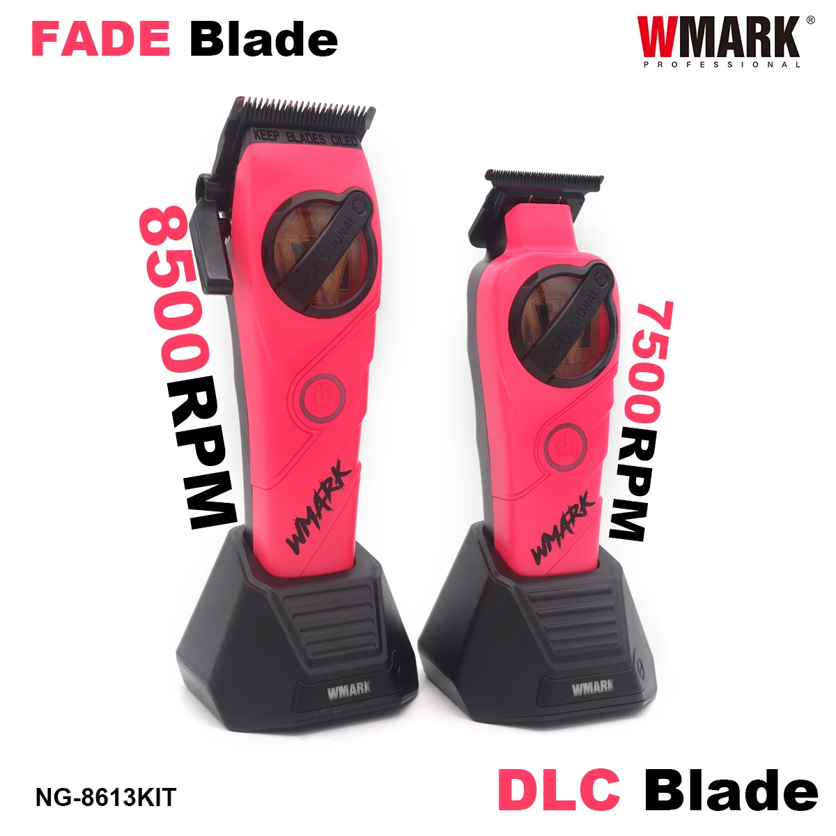 WMARK NG-8613KIT Men's Clipper 8500RPM Full Metal DLC Blade with Base Charger Professional Barber Haircutting Machine Set 1