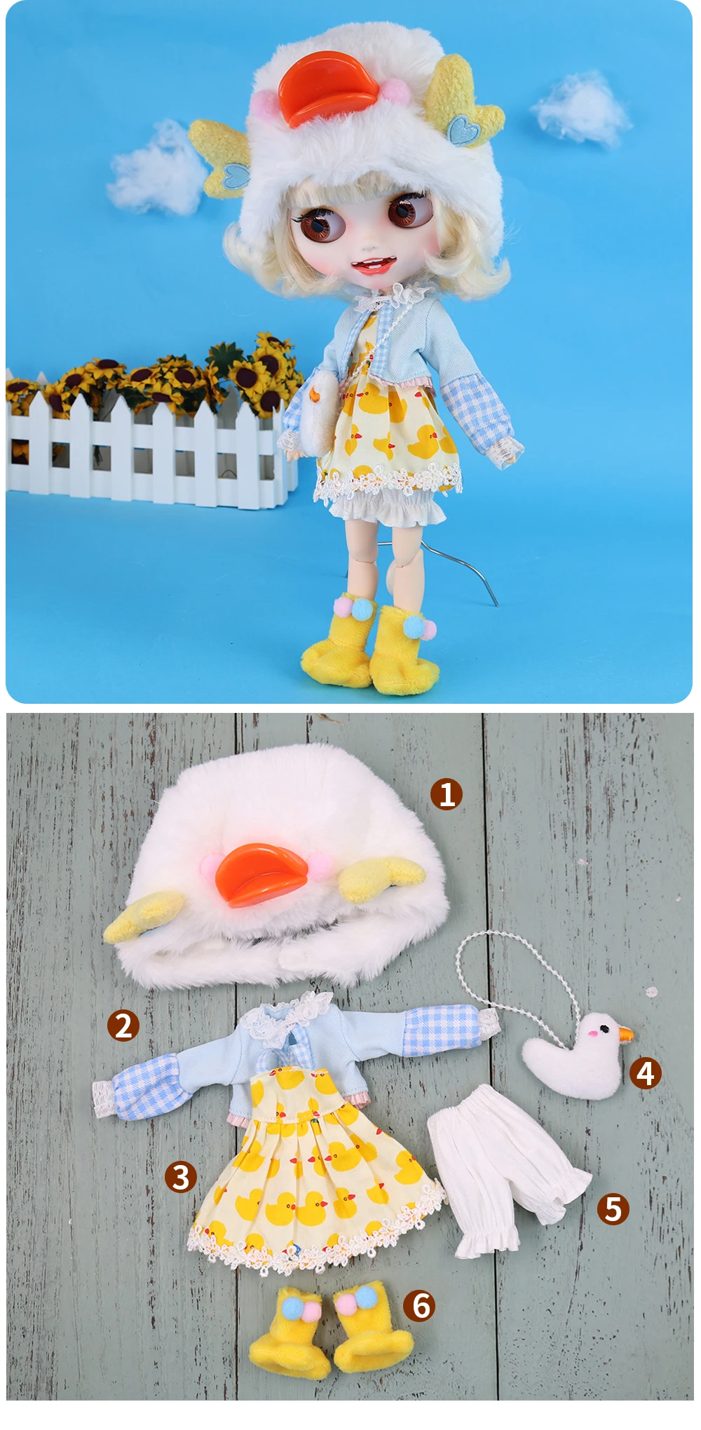 Neo Blythe Doll Duck Outfit with Hat & Bag 3
