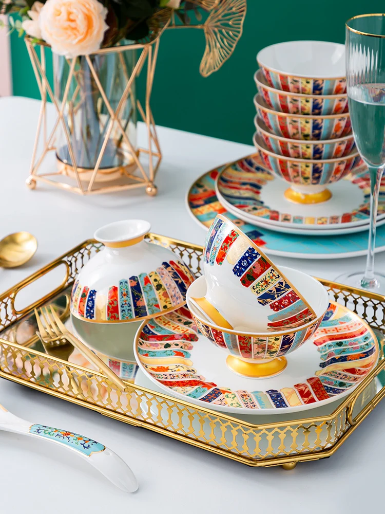 

High-End Chinese Tableware Set Household Light Luxury Jingdezhen Bone China Bowl Dish Creative Bowls and Dishes