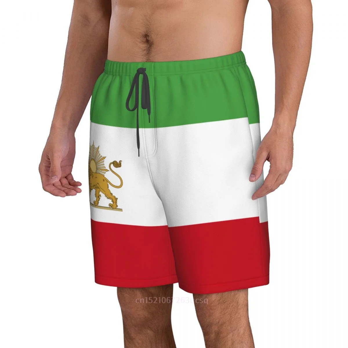 2023 Summer Polyester IRAN Lion With Sun Country Flag 3D Printed Men's Board Shorts Beach Pocket Running Summer Pants 3